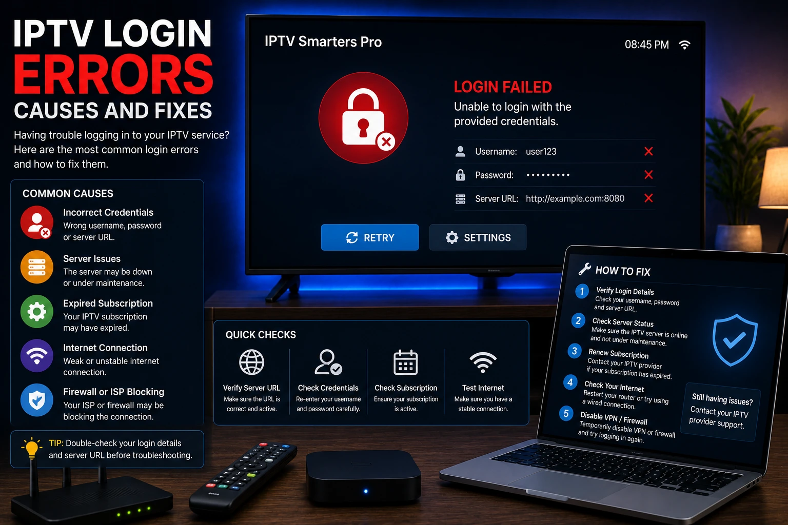 Fix IPTV login errors