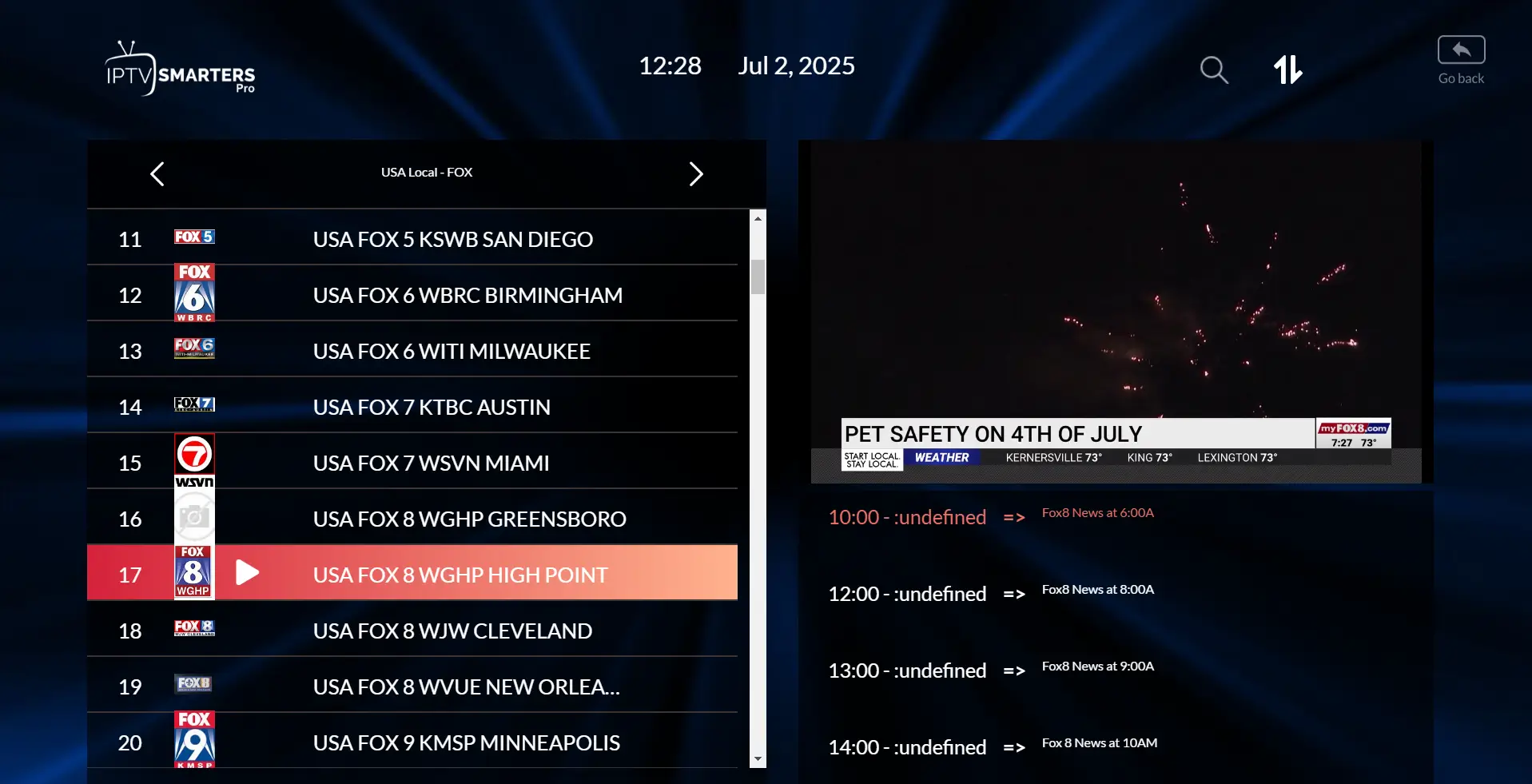 IPTV Smarters Pro live TV channels