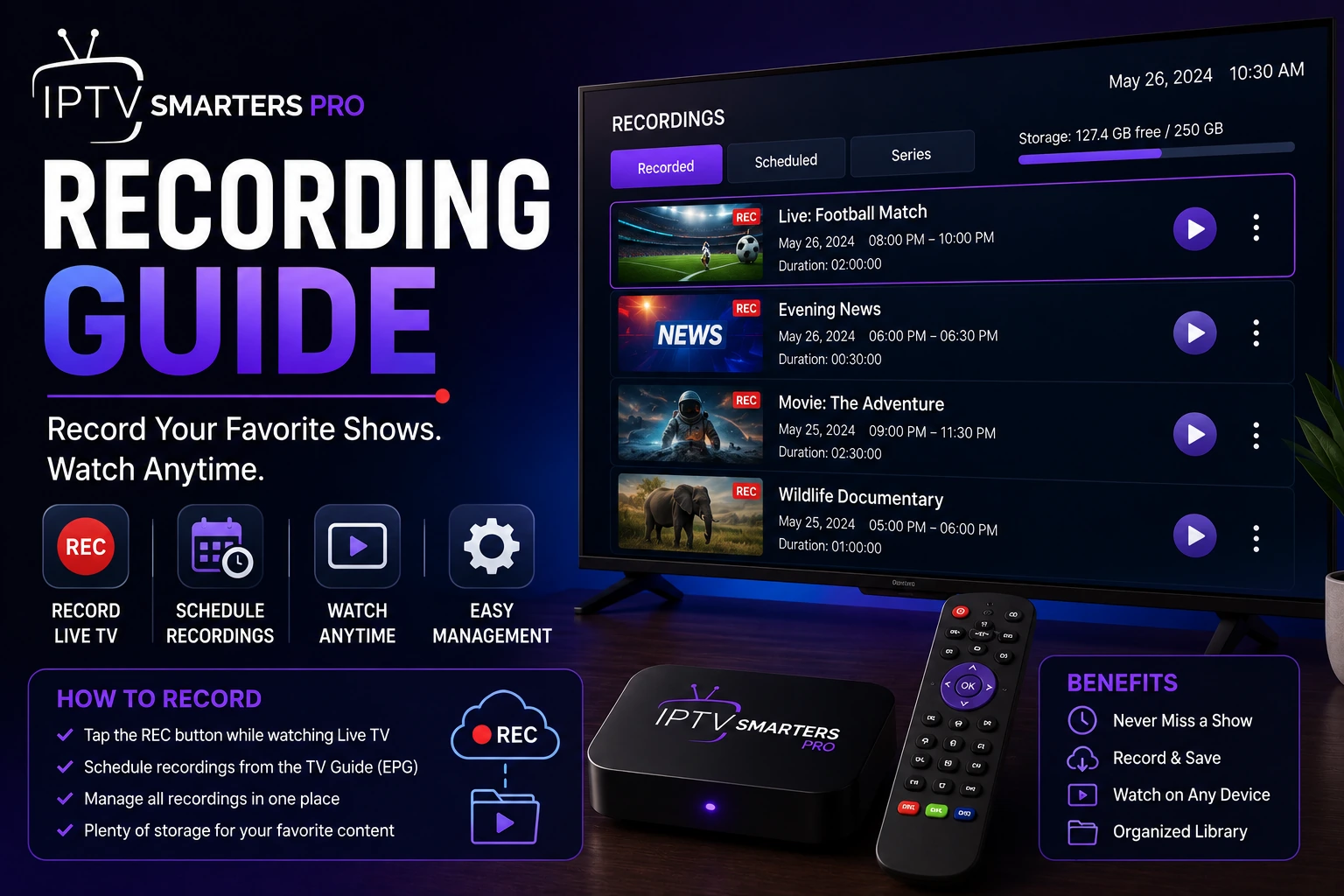 Record live TV on IPTV Smarters Pro