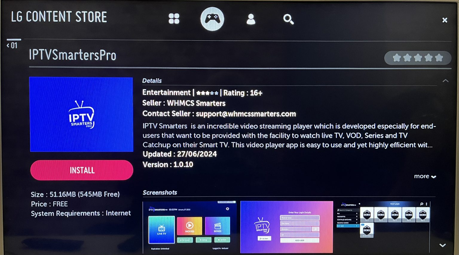 IPTV Smarters Pro login screen on LG TV