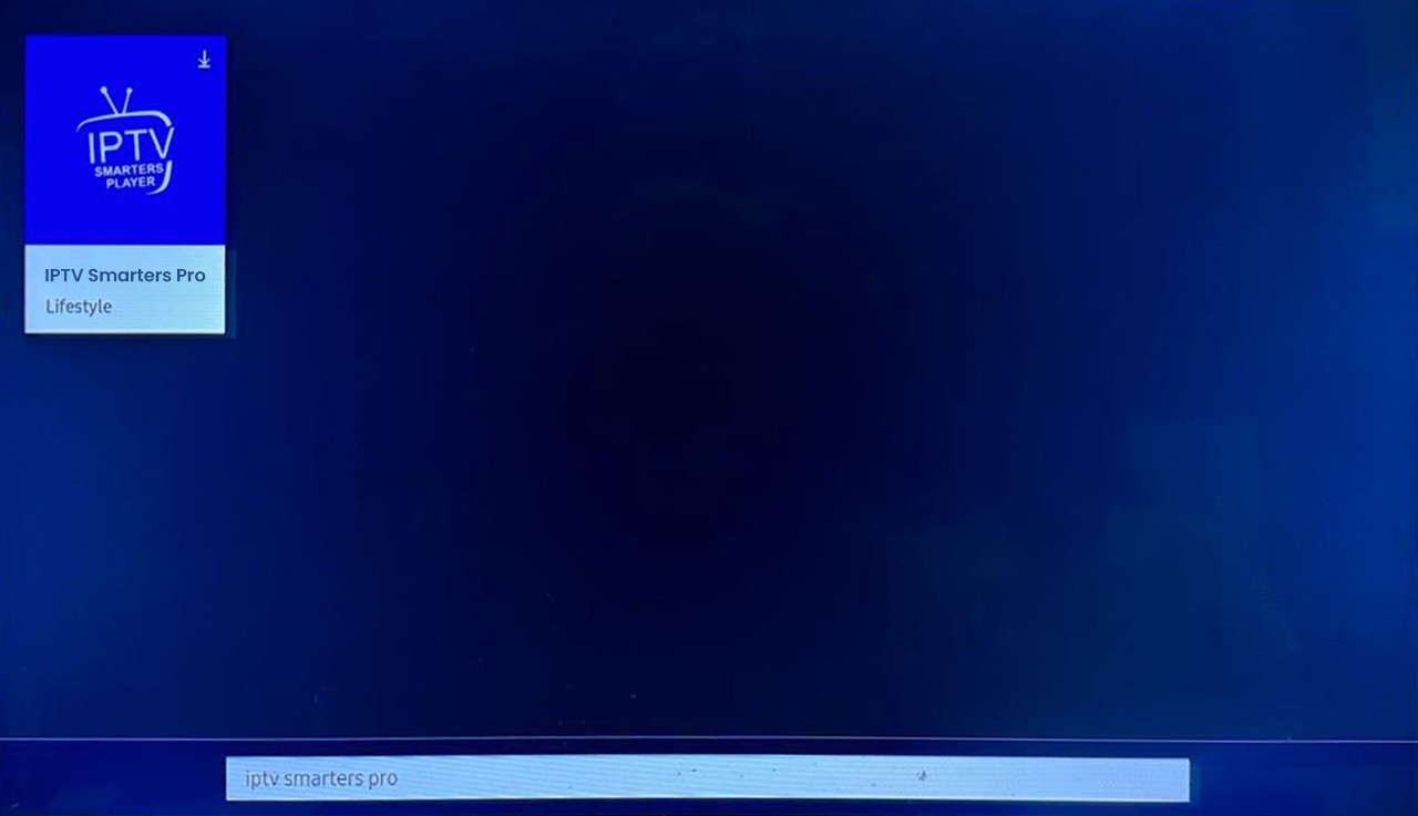 Samsung TV Smart Hub showing IPTV Smarters Pro search results